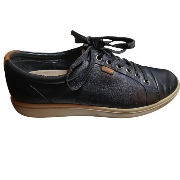 ECCO Soft Black Leather Sneakers Size EU39/US 8 EUC - Picture 8 of 16